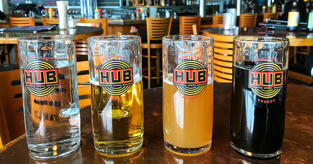 Hopworks Urban Brewery beer in mugs