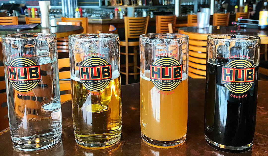 Hopworks Urban Brewery beer in mugs