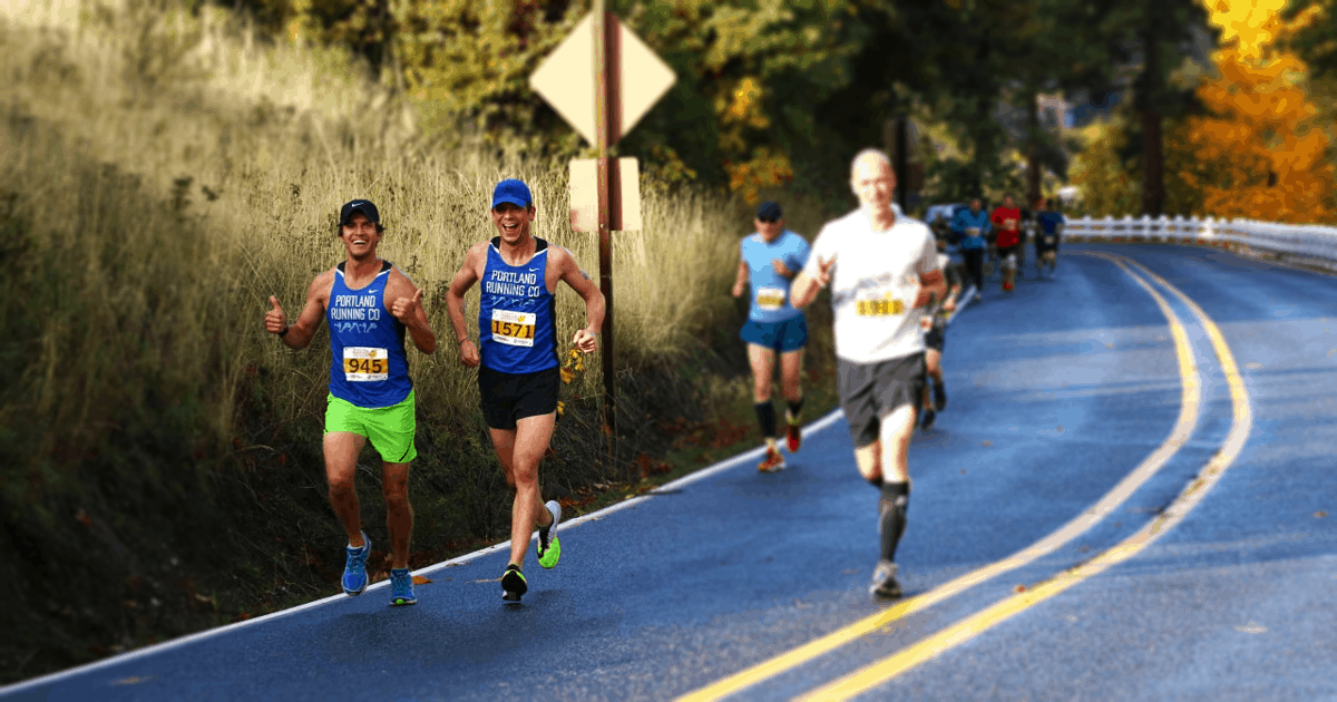 Mark and Nathan running the 2018 Columbia Gorge Half Marathon.