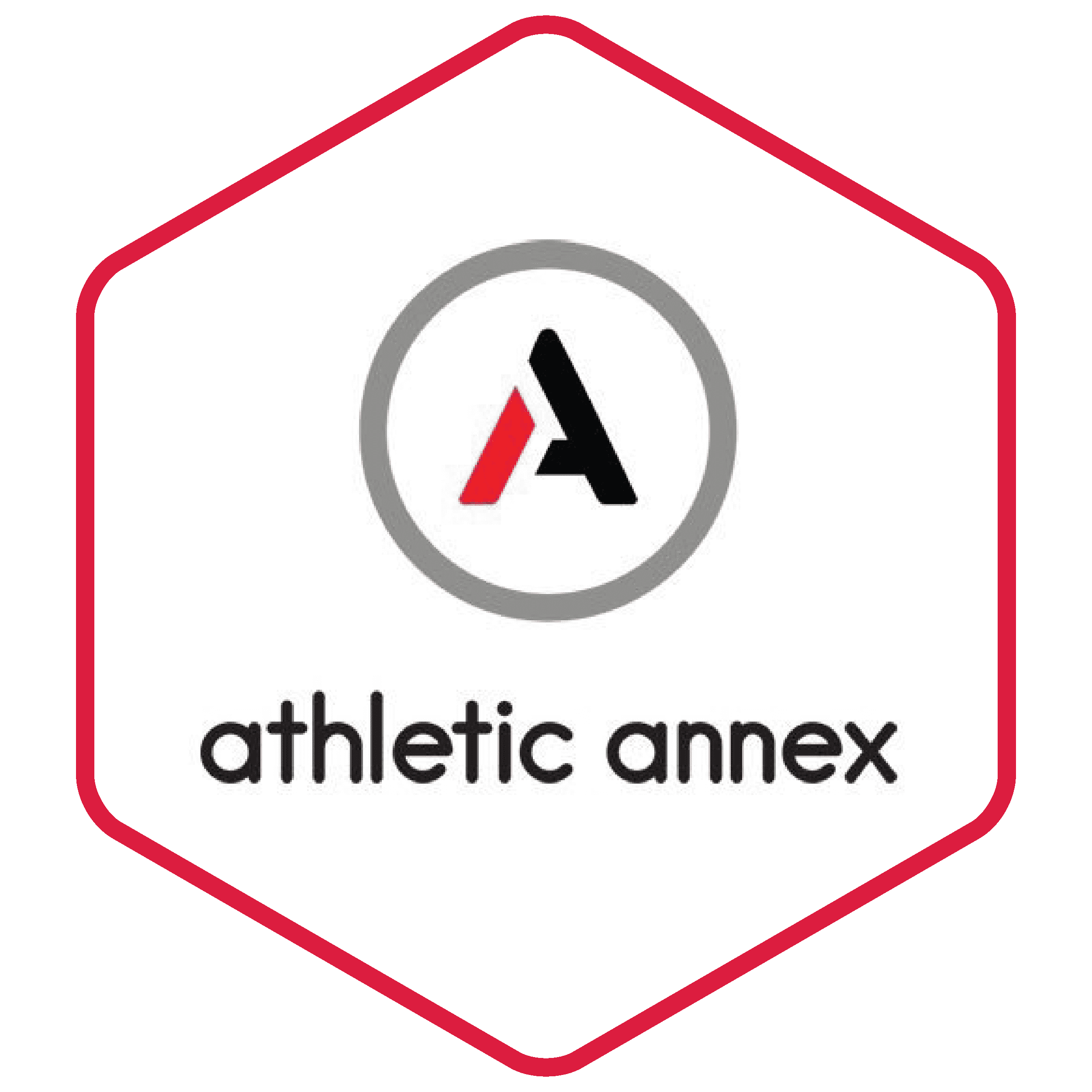 atheltic annex's logo in a red hexagon